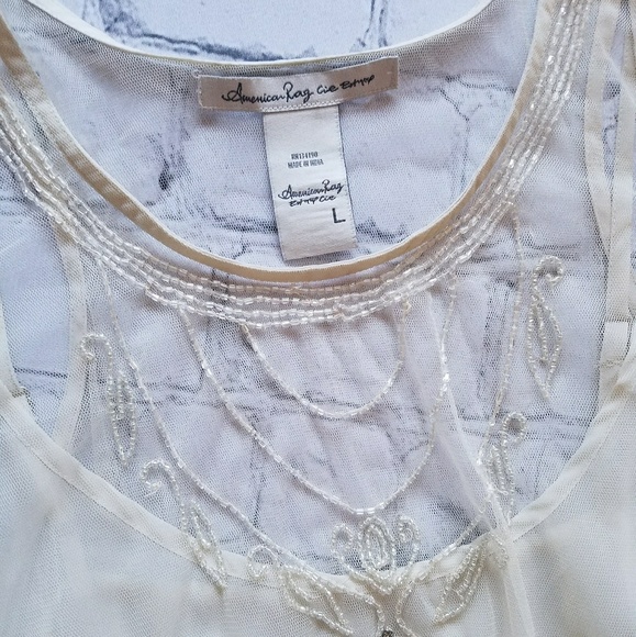 American Rag Cie Sheer Embellished Cream Tank Sz L - Picture 3 of 8
